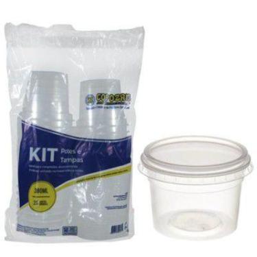Imagem de Kit Pote Descartável Redondo C/ Tampa 380ml C/25 Unidades Frezeer e Mi