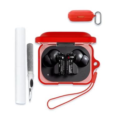 Imagem de Capa para Nothing Ear (a), capa protetora completa de silicone macio capa protetora com absorção de choque com chaveiro, cordão e caneta de limpeza [LED frontal visível] - vermelho