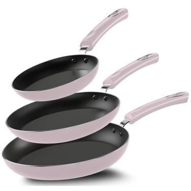 Imagem de Conjunto de 3 peças de frigideiras antiaderentes Utopia Kitchen Panelas antiaderentes com fundo para indução, frigideiras de 20, 24 e 28 cm com cabos de baquelite, sem PFOA, roxo e preto