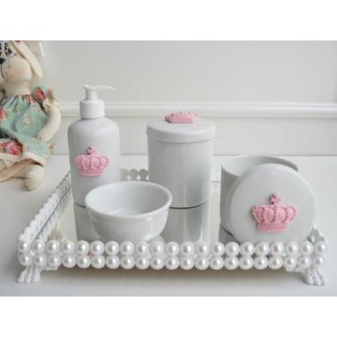 Imagem de Kit Higiene Bebe Bandeja Perola Saboneteira Gel K056 Rosa - Ciranda Ar