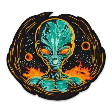 Imagem de EMBROVERSE Cosmic Alien Patch bordado – Galactic Voyager Hypnotic Eyes, Vivid Space Sci-Fi UFO, patch de jaqueta grande nas costas, acessório de jeans de ferro, 35 x 31 cm