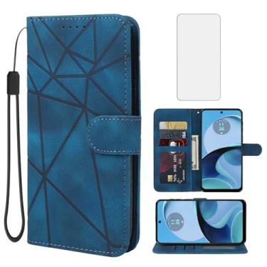 Imagem de Wanyuexes Capa para Moto G14, Motorola G14 XT2341-2 capa carteira com protetor de tela de vidro temperado, pele sensação de pele flip suporte suporte para cartão de crédito capa para celular para