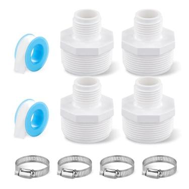 Imagem de 4 adaptadores de mangueira de jardim de PVC, NPT macho de 3,8 cm para conexão de tubo de PVC de 3/10.2 cm GHT com braçadeira de tubo e adaptador de mangueira de bomba de depósito de fita Adaptador de