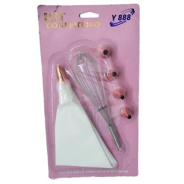 Imagem de Kit Confeiteiro COntendo 1 Saco 4 Bicos De Metal 1 Fouet - ELLO