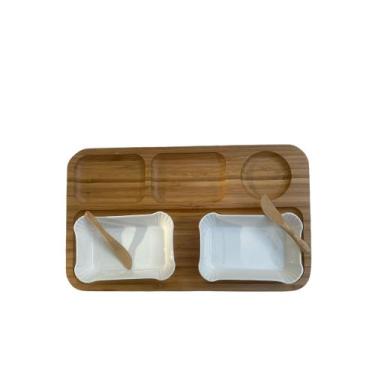 Imagem de Petisqueira de bambu 4 espaços e 2 cumbucas porcelana NT - TUUT