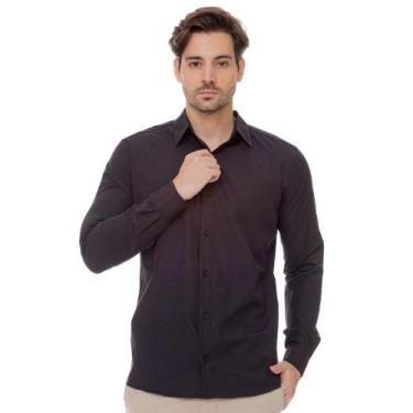 Imagem de Camisa Social Preta Manga Longa em Tricoline - Camisaria Valentin, M, 