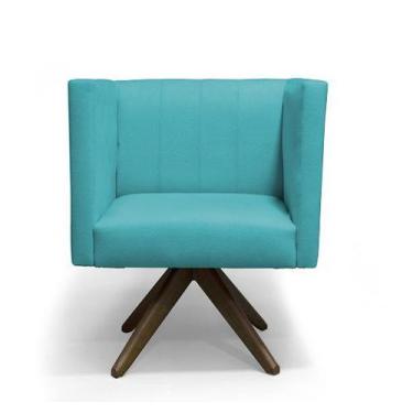 Imagem de Poltrona Decorativa Barcelona Base Giratória Suede Azul Turquesa - Cas