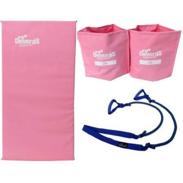 Imagem de Kit elástico exercícios tornozeleira peso 2 kg colchonete de academia 