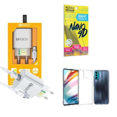 Imagem de Kit Carregador Turbo + Capinha Motorola G60 + Película 9D - HRebos
