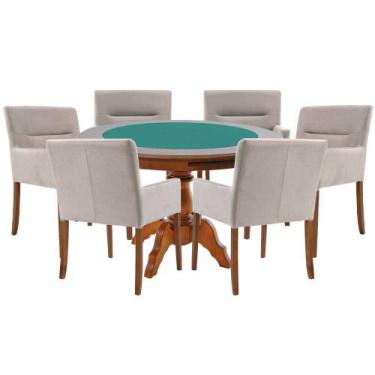 Imagem de Mesa de Jogos Carteado Redonda Montreal Tampo Reversível Amêndoa com 6