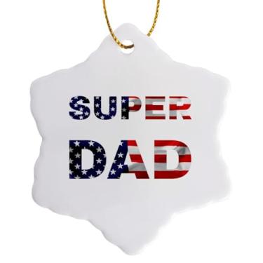 Imagem de 3dRose Enfeite de floco de neve com estampa de bandeira americana e super pai sobre fundo branco, 7,6 cm