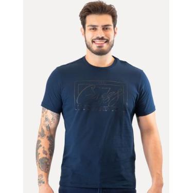 Imagem de Camiseta Guess Masculina Los Angeles Cursive Relevo Azul Escuro, S/P