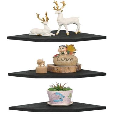 Imagem de DUICIRX 3 Prateleiras de Canto de Madeira, Estilo Minimalista, Montadas na Parede, Suporte para Acessórios de TV, Monitor, Alto-Falante, Caixa de Cabo