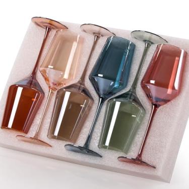 Imagem de comfit Conjunto de taças de vinho coloridas de 170 a 425 g de cristal colorido soprado à mão com haste para bar de festa, presentes de ano novo