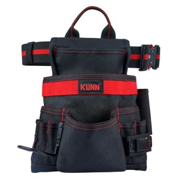 Imagem de KUNN Bolsa de ferramentas de carpinteiro com 10 bolsos, cinto ajustável de 5 cm, suporte de martelo e clipe de fita métrica