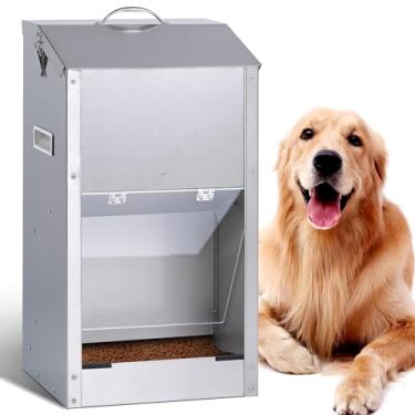 Imagem de KHEARPSL Alimentador automático para cães de raças grandes, para uso externo, dispensador de comida seca para animais de estimação, 11 kg, grande capacidade, aço inoxidável, gravidade, estação de