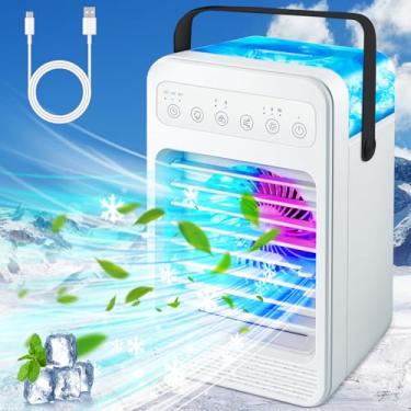 Imagem de Ar condicionado portátil, refrigerador de ar evaporativo com tela sensível ao toque com 4 velocidades, tanque de 600 ml, temporizadores 2-4-6H e luzes LED, mini ar condicionado pessoal portátil