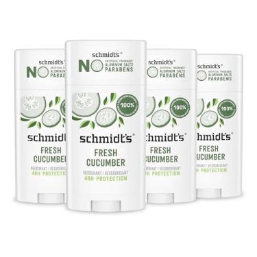Imagem de Schmidt's Desodorante natural sem alumínio para mulheres e homens, pepino fresco com proteção de odor 24 horas, certificado natural, sem crueldade, desodorante vegano, pacote com 4