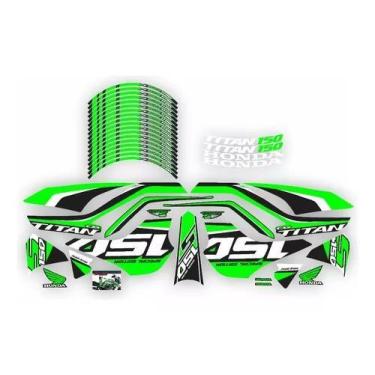 Imagem de Kit Completo Adesivo Carenagem Friso Roda Titan 150 Verde - Resitank