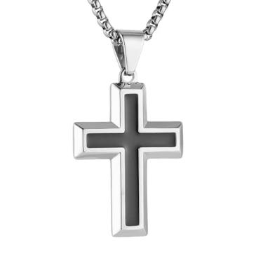 Imagem de AsAlways Colar de cruz para homens e mulheres de aço inoxidável polido pequeno pingente de cruz cristã joia presente, Aço inoxidável, Sem Pedra Preciosa