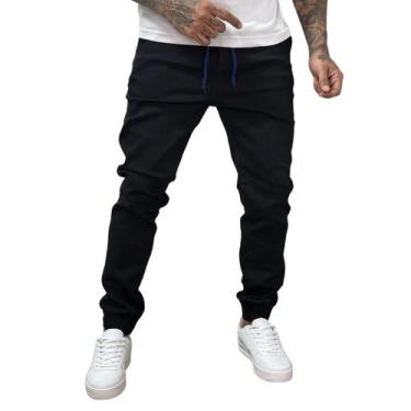 Imagem de Calça Jogger Masculina Sarja Punho Elástico - SN Jeans, Preto, M