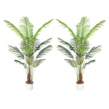 Imagem de Palmeira artificial 120 cm, árvores artificiais grandes para ambientes internos, planta de chão de areca tropical falsa em vaso, para decoração de casa moderna e presente de inauguração de casa, verde
