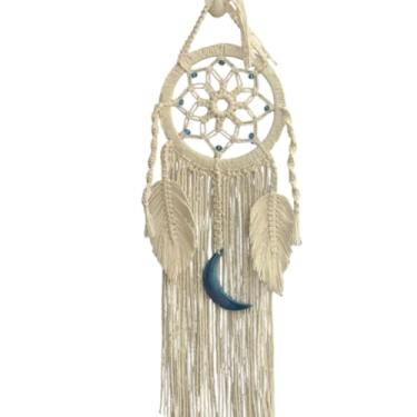 Imagem de Filtro dos Sonhos em Macramê, Artesanal com Lua em pedra e Cristais, Decoração Boho (azul)