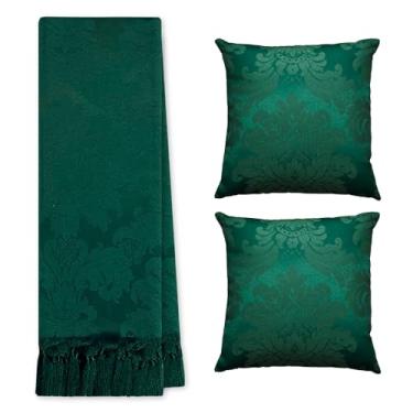 Imagem de Jogo Manta Xale para Sofá e Cama Artesanal Grande 2,80 x 3,00 com 2 Almofadas Cheias (247 VERDE ESMERALDA)
