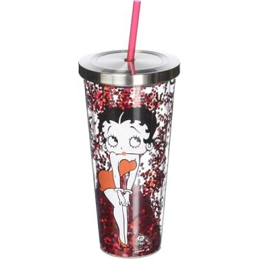 Imagem de Spoontiques - Copo de Acrílico com Glitter - 590 ml - Tampa de Aço Inoxidável com Canudo - Parede Dupla Isolada - Livre de BPA - Betty Boop