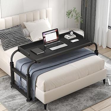 Imagem de Mesa de cama com 4 rodas, mesas de cama ajustáveis de 115 a 210 cm, carrinho de armazenamento com rolamento, estação de trabalho em pé, altura de 65 a 95 cm, mesa de computador para hospital doméstico