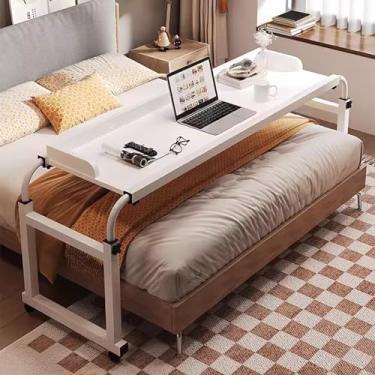 Imagem de Mesa de cabeceira móvel de altura ajustável com rodas, bandeja médica com rodinhas para sofá, cama lateral, carrinho de laptop - mesa de computador com altura ajustável