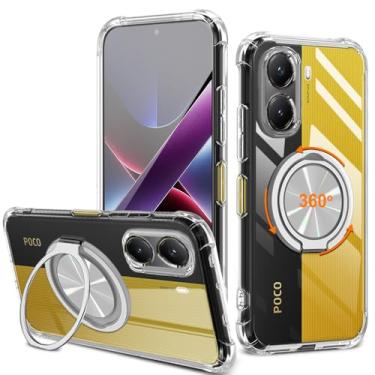 Imagem de Capa para celular Xiaomi Poco X7 Pro/Redmi Turbo 4 5G, suporte giratório de 360° [não amarelo] Capa protetora transparente de 4 cantos à prova de choque para Poco X7 Pro - transparente