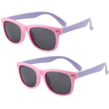 Imagem de Kit 2 Óculos De Sol Infantil Flexível Polarizado Unissex Criança Dobrável Com Proteção UV400 Rosa e Roxo Par PREMIUM DUPIN