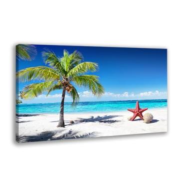 Imagem de Arte de parede de praia, fotos de praia, arte de parede, concha, estrela-do-mar, decoração de parede, tema oceano, decorações de praia para casa, banheiro, quarto, escritório, sala de estar