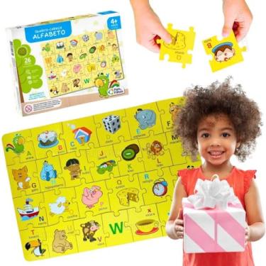 Imagem de Quebra Cabeça Infantil Alfabeto em Madeira MDF 26 Peças Educativo Colorido Lúdico Presente Crianças 4 anos Aniversário Natal Brinquedo Pedagógico Menino Menina Aprendizado Letra e Imagem Alfabetização