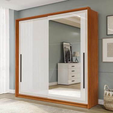 Imagem de Guarda-Roupa Casal Valência 2 Portas 2 Gavetas com Espelho Freijó/Branco - Politorno