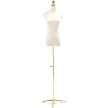 Imagem de CUTPOIY Suporte de manequim de tronco, manequins femininos forma de vestido feminino manequim corpo tronco exibição de roupas, alfaiates falsos com tripé de metal ajustável (sem braços pequenos)