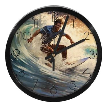 Imagem de LILINWAN Relógio de parede de verão para surfe, água, 24 cm, silencioso, sem tique-taque, operado por bateria, para escritório, escola, quarto, casa