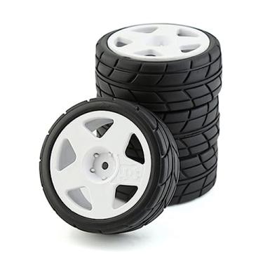 Imagem de Chanmoo 1/10 RC Racing Rally Tires 12mm Hex Wheels Rims and Rubber On Road Tyres for 1/10 RC On-Road Car HPI KYOSHO Tamiya XV01 XV02 TA06 TT01 TT02 PTG2 144001 A959 RC Rally Drift Car 4PCS (White B)