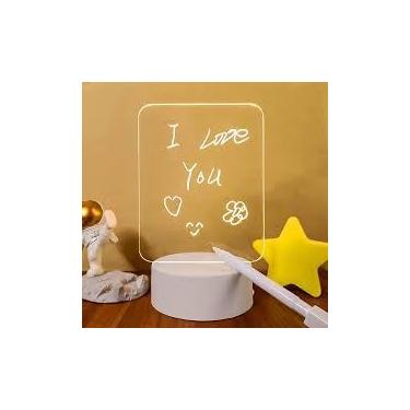 Imagem de Luminária 3D de Mesa LED Personalizável com Tela para Escrever 16x10cm Acompanha Caneta que Apaga iluminação suave e agradável Liberte sua criatividade diretamente na luminária.