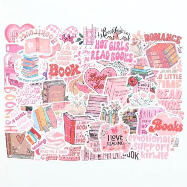 Imagem de 50 peças de adesivos holográficos rosa para Kindle, leitura Booktok decalques de vinil com glitter para leitores de ebook, laptop, garrafas de água, diários, álbuns de recortes, presentes de livros