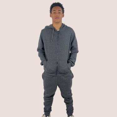 Imagem de Conjunto Moletom Liso Algodão Masculino Blusa Canguru Basico - Importa