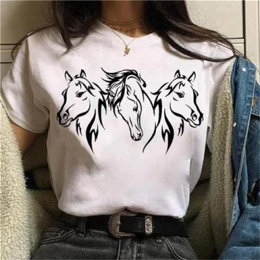 Imagem de Camisetas Femininas Verão - Estampa de Cavalo Fofo - Manga Curta e Gol
