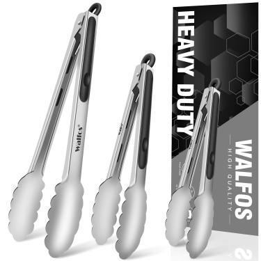 Imagem de Pinças de cozinha Walfos – Pinças de alimentos resistentes de 17,78 cm, 22,88 cm e 30,48 cm, aço inoxidável premium 304 e cabo ergonômico antiderrapante – Ótimo para cozinhar, grelhar,
