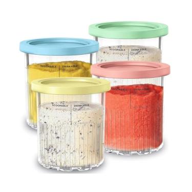 Imagem de Pacote com 4 capas de neoprene Deluxe Ice Cream Pints, compatível com recipientes para sorvete Ninja Creami NC501 NC500 Series 680 g (680 g, 4 xícaras + 4 tampas)