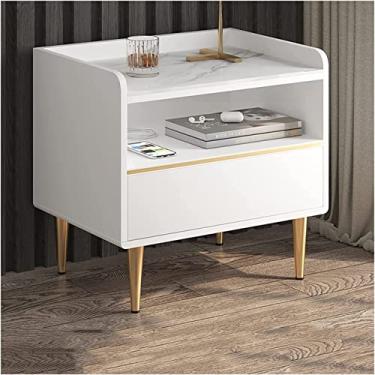 Imagem de Mesa de cabeceira inteligente, armário de cabeceira com gavetas com 1 prateleira, branca, mesa de cabeceira com 1 gaveta, cinza simples e moderno (branco puro 50 x 40 x 50 cm)