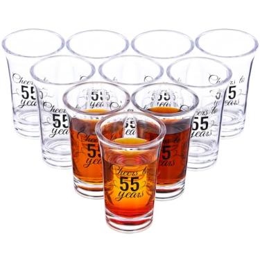 Imagem de Sliner Pacote com 48 copos de shot de aniversário a granel 39,7 g Cheers to 30/40/50/60/70/80 anos copo de shot inquebrável base grossa mini copo de vinho transparente lembrancinhas de aniversário