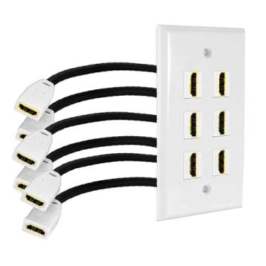 Imagem de Kework Placa de parede HDMI 6 portas 3D 4K @60Hz, HDMI 2.0 fêmea para fêmea, conector de acoplador, tomada sem solda, para home theater, DVD, TV a cabo por satélite HDTV, PS3