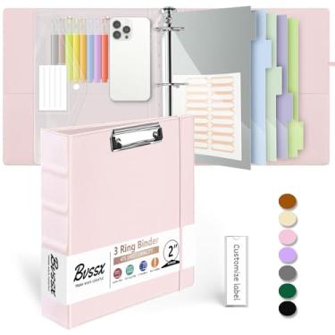 Imagem de Fichário de couro com 3 anéis, fichário de 5 cm com pranchetas, divisórias de bolsos de 5 abas, 18 divisores stikers, pasta de plástico, suporte de caneta, fichário de três anéis com suporte de caneta