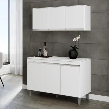 Imagem de Armário Aéreo Andréia E Balcão Gabinete Sem Tampo Manu 120cm - Ajl Móveis Cor Branco